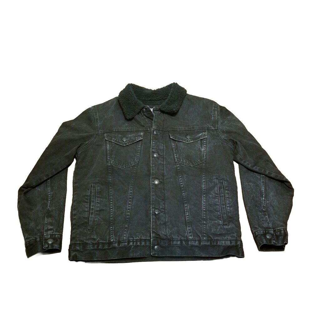 Zara Jean Jacket Size XL Black Sherpa Lined Trucker Denim Coat